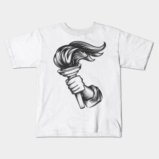 Human hand with torch engraving illustration Kids T-Shirt